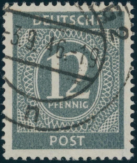 1946, Ziffer, 12 Pfg., dunkelgrüngrau, sehr sauber echt und ...