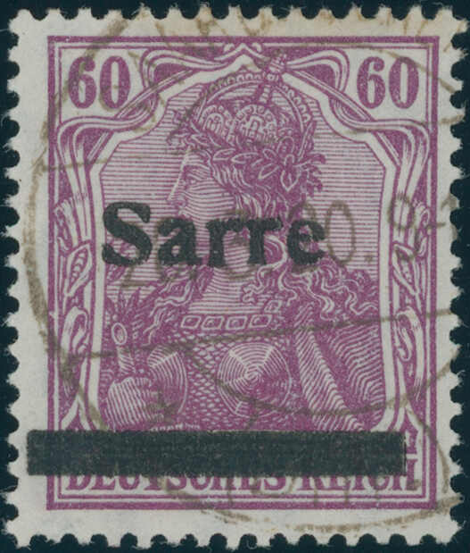 1920, Germania-Sarre, 60 Pfg., purpurlila, Aufdruck in Type I, sauber ...