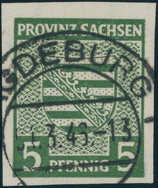 1945, Provinzwappen, 5 Pfg., dunkelolivgrün, Wasserzeichen Stufen ...