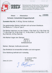 1918, Dienstmarken Industrielle Kriegswirtschaft, dünner Aufdruck, 8 ...