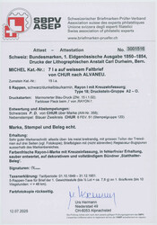 1850, Rayon I, 5 Rp., schwarz/dunkelblau/karmin, mit Kreuzeinfassung, ...