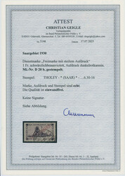 1927, Dienst, 1 Fr., schwärzlichbraunviolett, Aufdruck ...