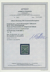 1946, Ziffer, 50 Pfg., schwärzlichgraugrün, Wasserzeichen 6 Y ...