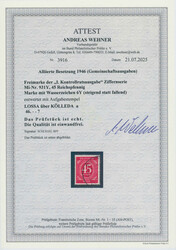 1946, Ziffer, 45 Pfg., rot, Wasserzeichen 6 Y (steigend statt ...