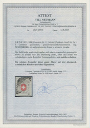 1851, Neuenburg, 5 C., grauschwarz/dunkelzinnoberrot, allseits voll- ...