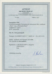 1920, Germania-Sarre, 60 Pfg., purpurlila, Aufdruck in Type I, sauber ...