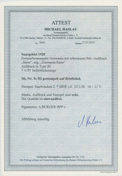 1920, Germania-Sarre, 7 1/2 Pfg., hellrötlichorange, Aufdruck in ...