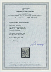 1951, Posthorn, 8 Pfg., grau, mit Wasserzeichen 4Z "Zierlinien ...