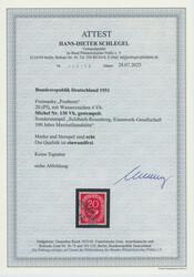1951, Posthorn, 20 Pfg., karminrot, mit Wasserzeichen 4Vb "Zierlinien ...