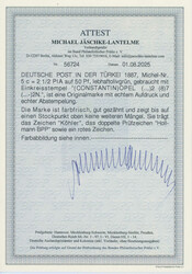 1887, 2 1/2 Piaster a. 50 Pfg., lebhaftolivgrün, sauber gestempelt ...