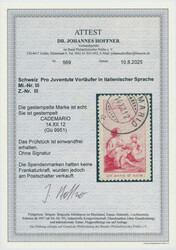 1912, Pro Juventute-Vorläufer, 10 Cmi., karminrot, italienischer ...