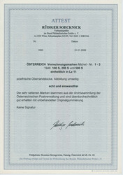 1948, Verrechnungsmarken zu 100, 200 und 500 Sch., 3 W. kpl., 200 Sch ...