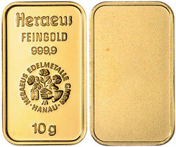 HERAEUS Feingold-Barren zu 10 Gramm, vorzüglich.