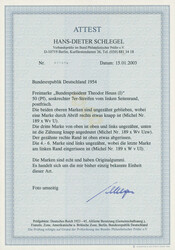 1954, Heuss I, 50 Pfg., grünlichschwarz, senkrechter 7er-Streifen ...