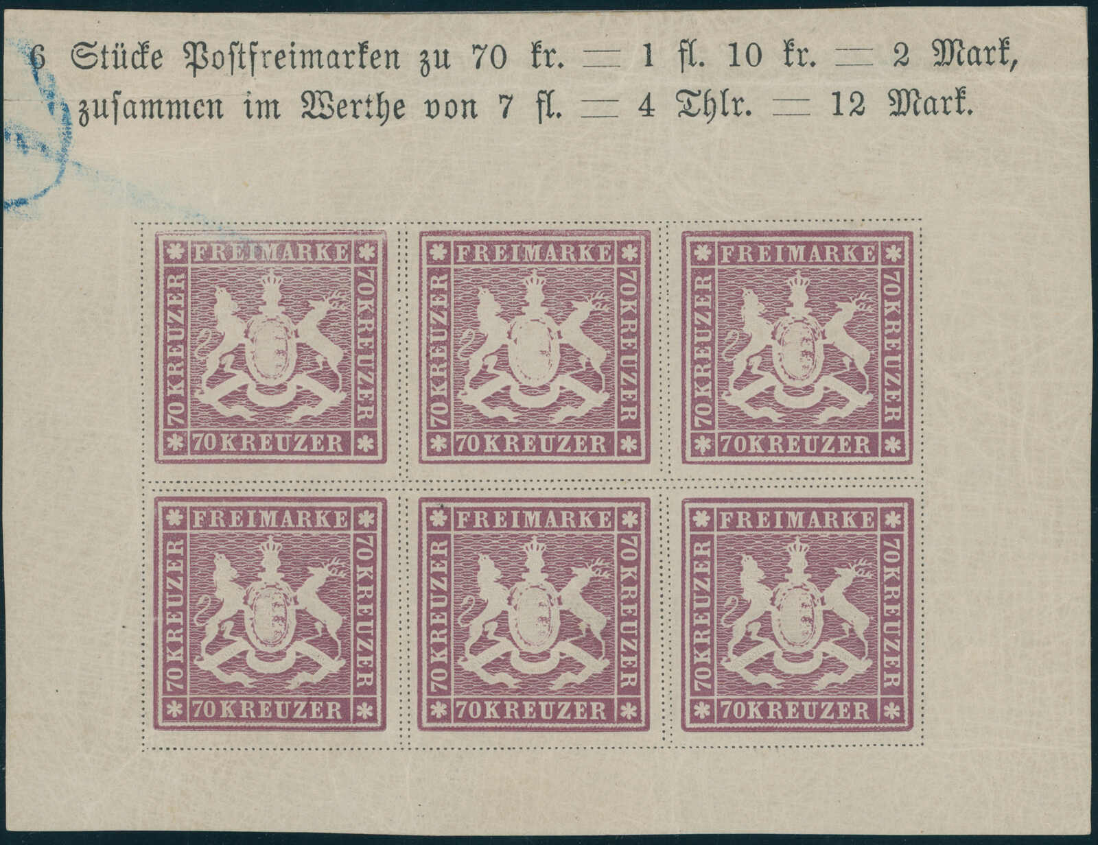 1873, 70 Kr., (dunkel)braunpurpur (rotlila), vollständiger ...