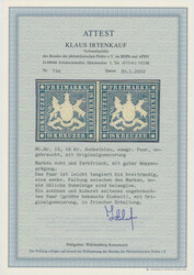1860, 18 Kr., (dunkel)blau, waagerechtes Paar, rechts und unten teils ...