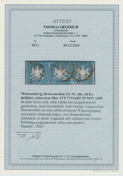1857, 18 Kr., hellblau, waagerechter Dreierstreifen, ausgabetypisch ...