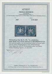 1868, 7 Kr., dunkelpreußischblau (schieferblau), waagerechtes Paar, ...