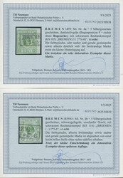 1859, 5 Sgr., dunkelolivgrün und schwarzgelbgrün, je allseits voll- ...