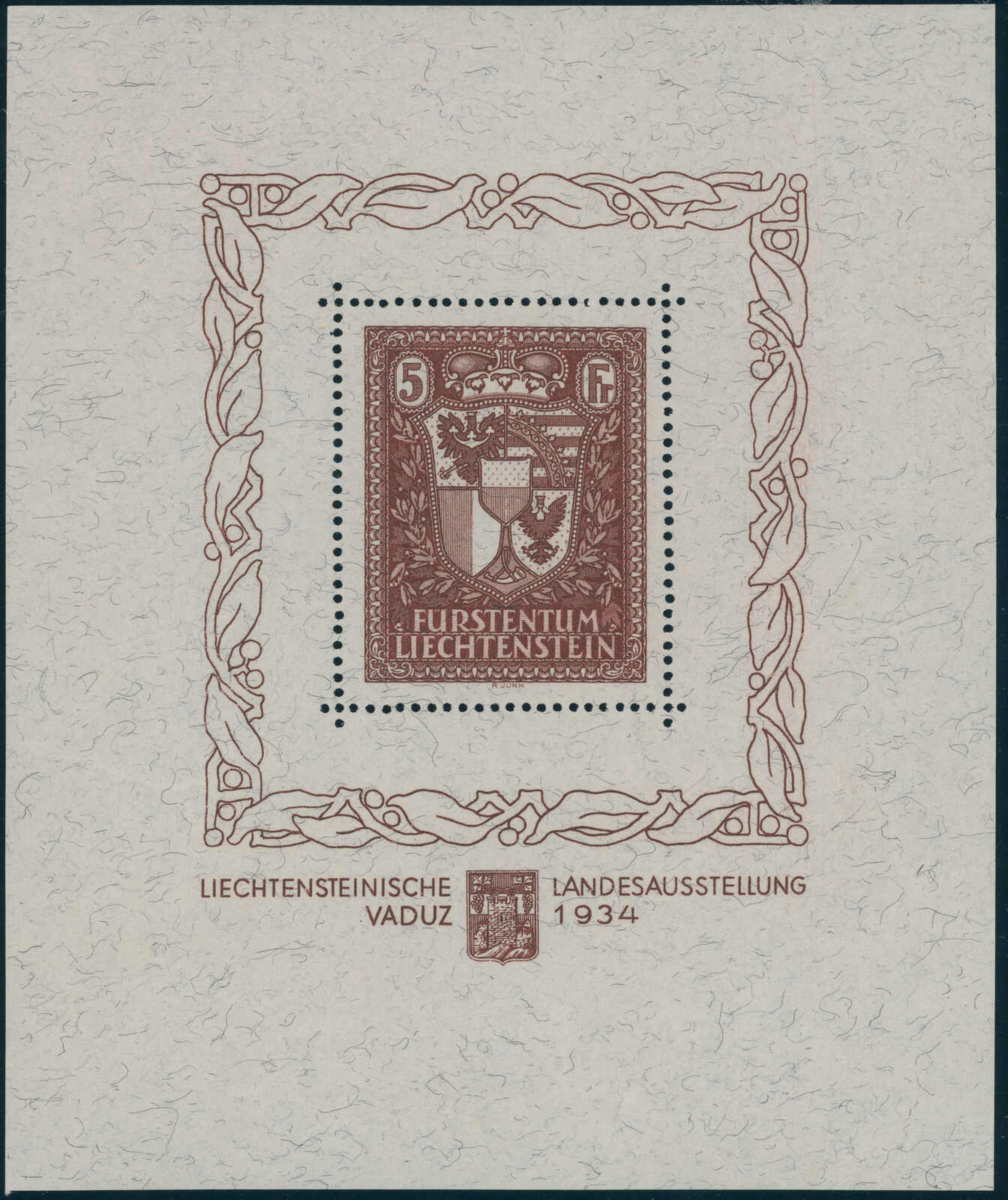 1934, Briefmarkenausstellung Vaduz, Blockausgabe, leichtes ...