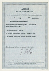 1934, Briefmarkenausstellung Vaduz, Blockausgabe, leichtes ...