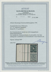 1946, Ziffern, senkrechter Zusammendruck "16+12", mit links ...