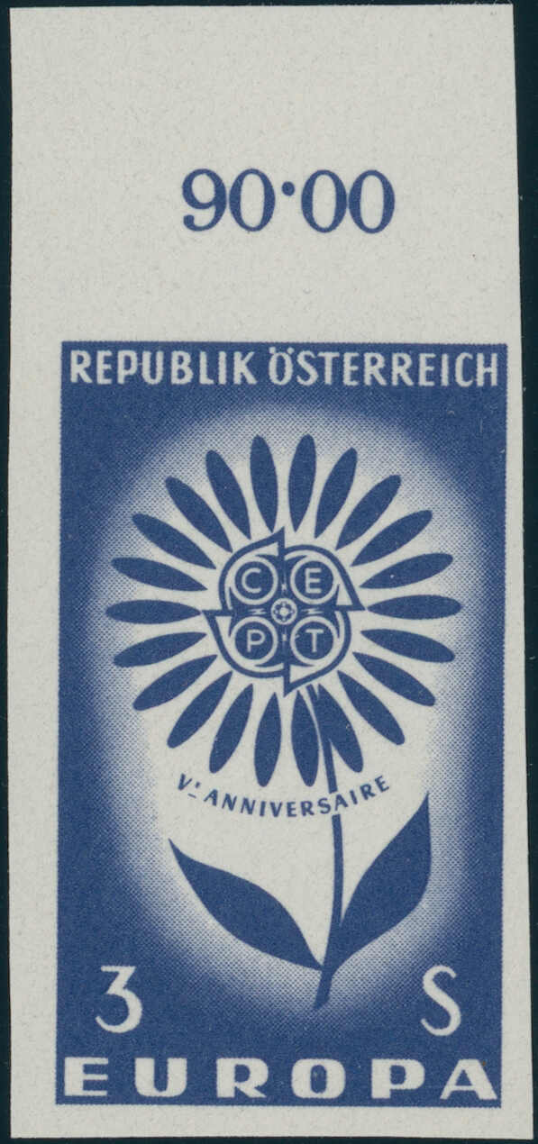 1964, Europa, 3 Sch., dunkellilaultramarin, breitrandig ungezähnt ...