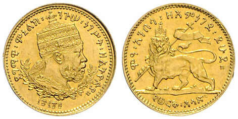 Menelik II., 1889-1913, 1/2 Wark 1889 EE (1897), Gold, gekrönte ...