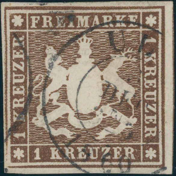 1859, 1 Kr., dunkelorangebraun (tiefdunkelbraun), allseits voll- bis ...