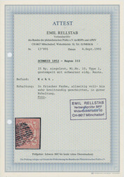 1852, Rayon III, 15 Rp., dunkelrosarot, Type 1, allseits voll- bis ...