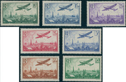 1936, Flugpost, 7 W. kpl., 50 Francs in Gelbgrün, tadellos ...