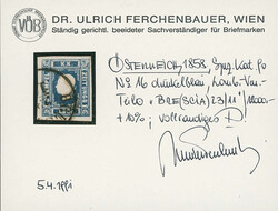 1858, Franz Joseph, Zeitungsmarke, (1,05 Kr), dunkelblau, Type I, ...