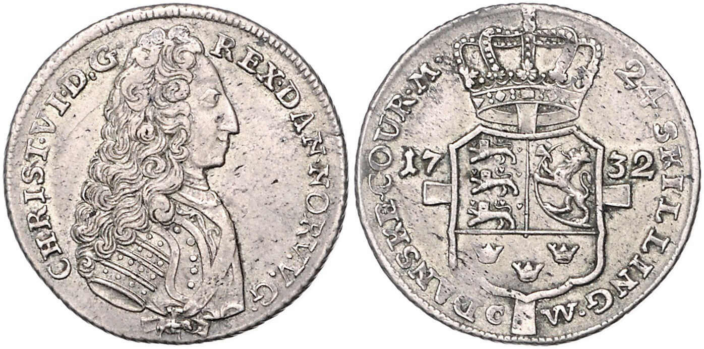 Christian VI., 1730-1746, 24 Skilling 1732 CW, Kopenhagen, ...