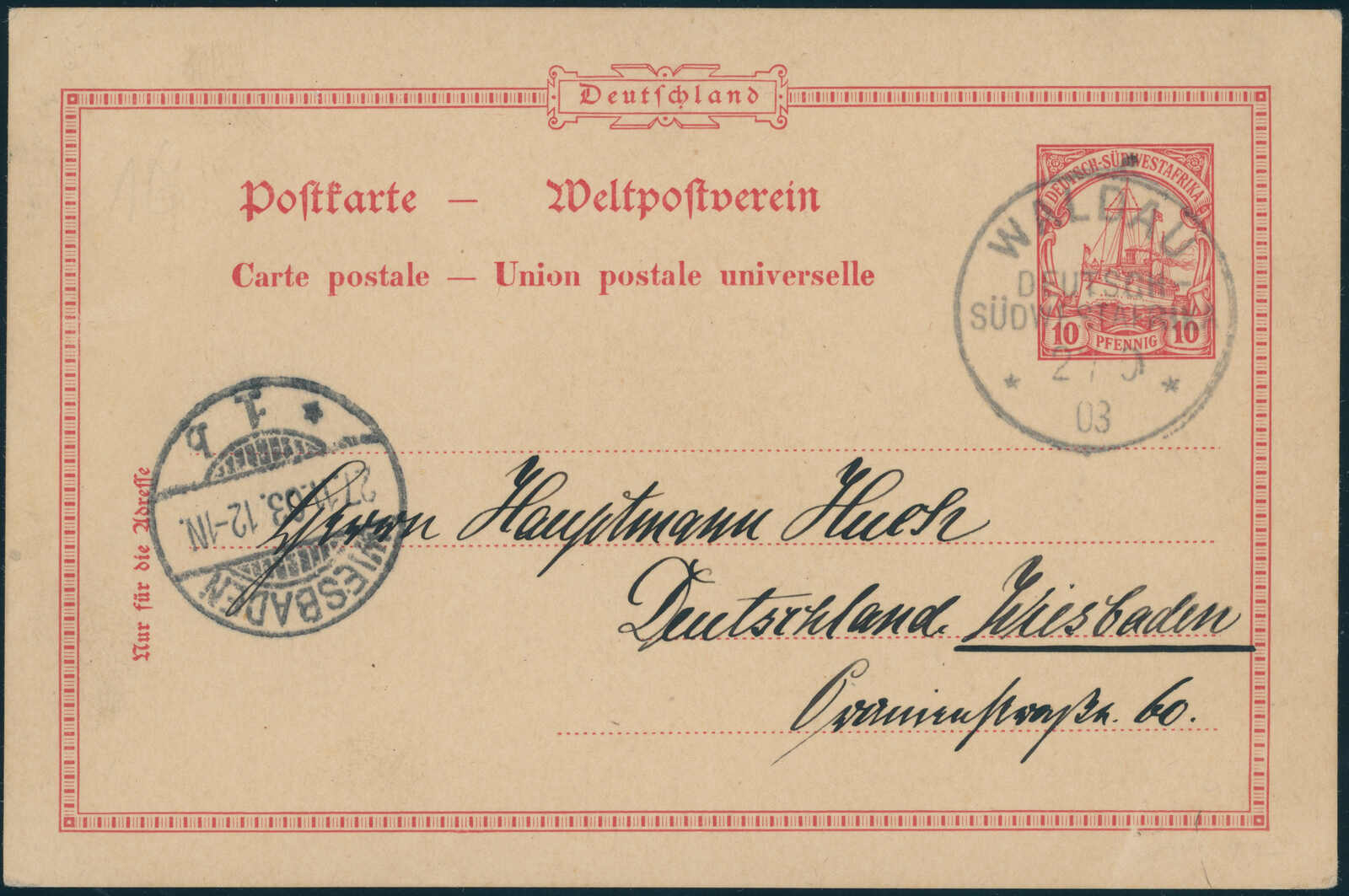 WALDAU DSWA 2/9 03, klarer Stempel ohne Segment auf Ganzsachen-Karte ...