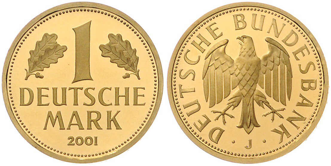 Goldene Abschiedsmark, 1 DM Gold, 2001 J (Hamburg), unberührt in ...