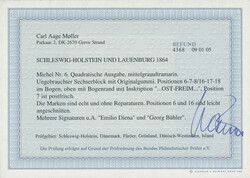 1864, 1 1/4 Sch., mittelgrauultramarin, waagerechter 6er-Block vom ...