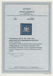 1861, 18 Kr., (dunkel)blau, für diese Ausgabe gut gezähnt, sauber ...