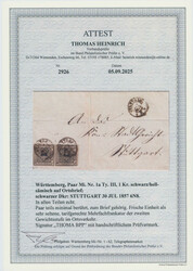 1851, 1 Kr., schwarz a. gelbweiß (hellsämisch), senkrechtes Paar, ...