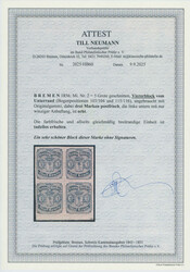 1856, 5 Gr., schwarz a. hellkarmingrau, Viererblock vom Unterrand, ...