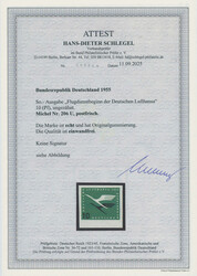 1955, Lufthansa, 10 Pfg., vom Unterrand, breitrandig ungezähnt, ...