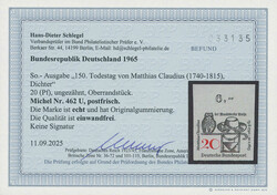 1965, Matthias Claudius, 20 Pfg., schwarz/rot, breitrandig ungezähnt ...