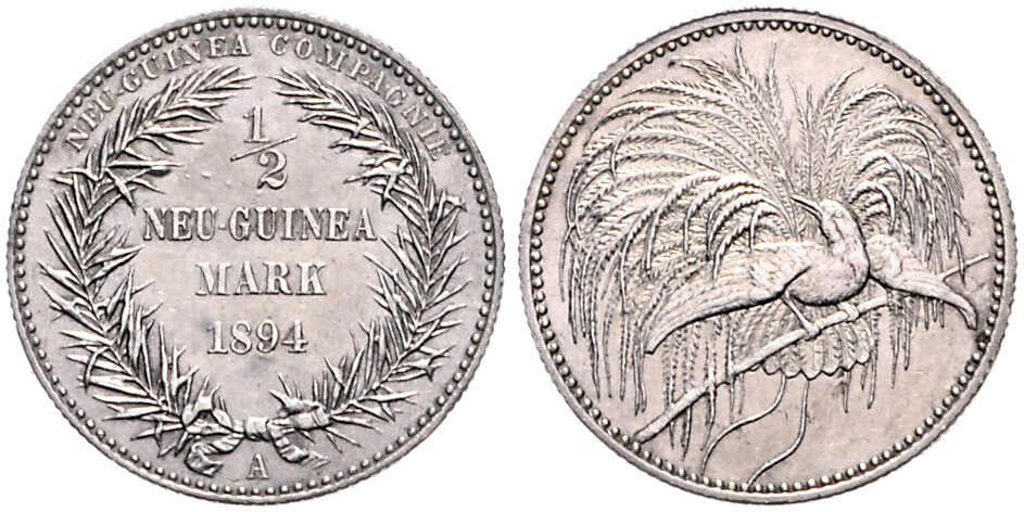 1/2 Neu-Guinea Mark, 1894 A, sehr schön-vorzüglich.Automatically ...