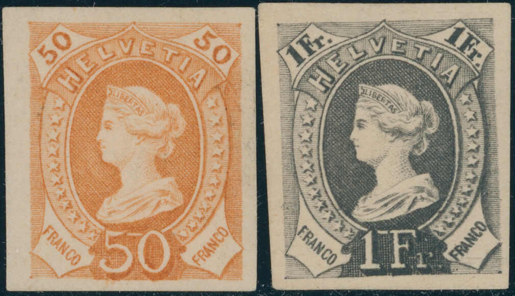 Um 1882, Partie mit 5 Stück sog. Libertas-Probedrucken, dabei ...