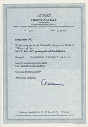 1932, Volkshilfe Burgen und Kirchen, 7 W. kpl., auf Briefstücken, ...