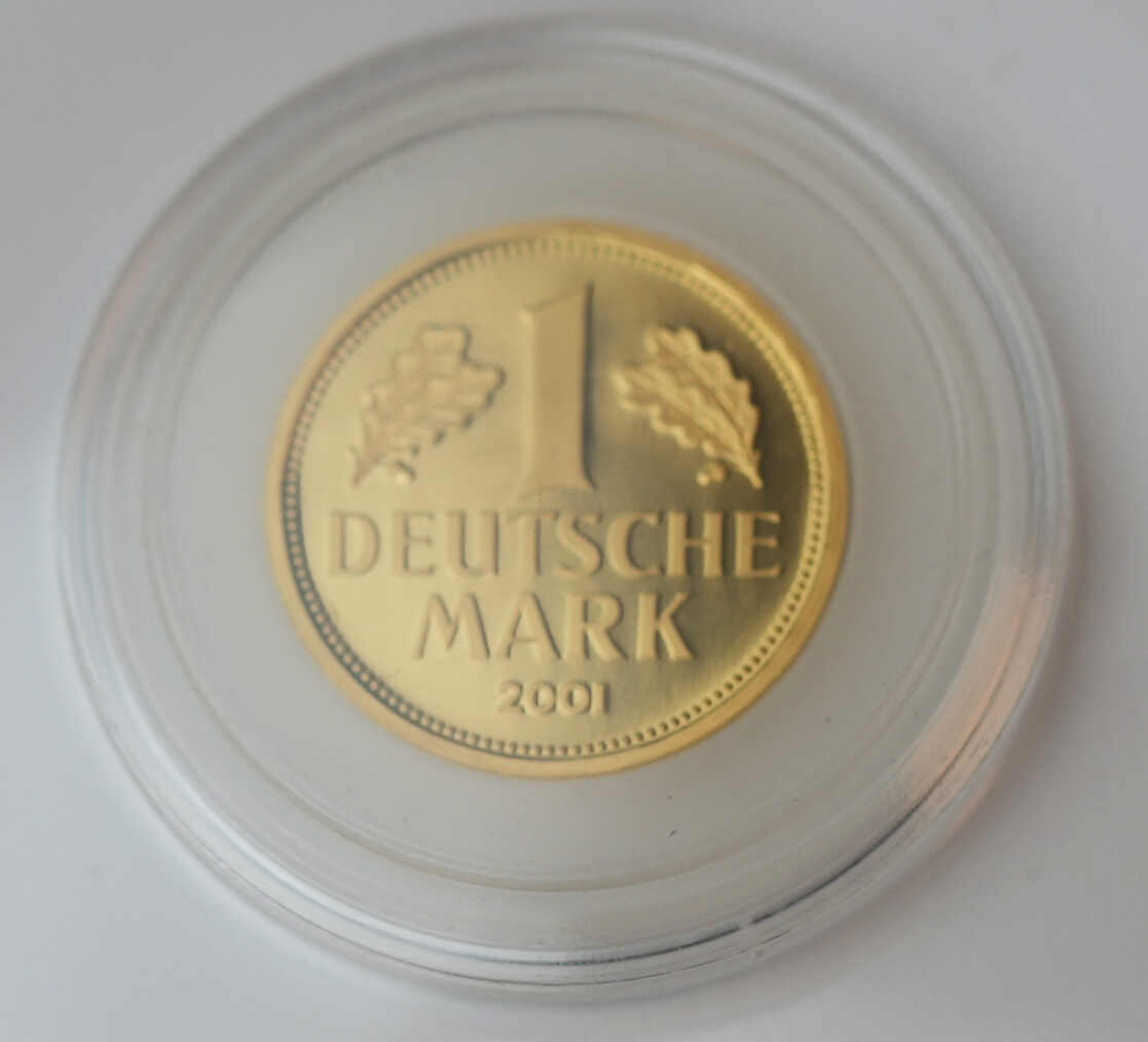 Goldene Abschiedsmark, 1 DM Gold, 2001 A (Berlin), unberührt in ...
