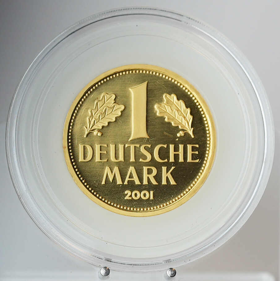 Goldene Abschiedsmark, 1 DM Gold, 2001 A (Berlin), unberührt in ...