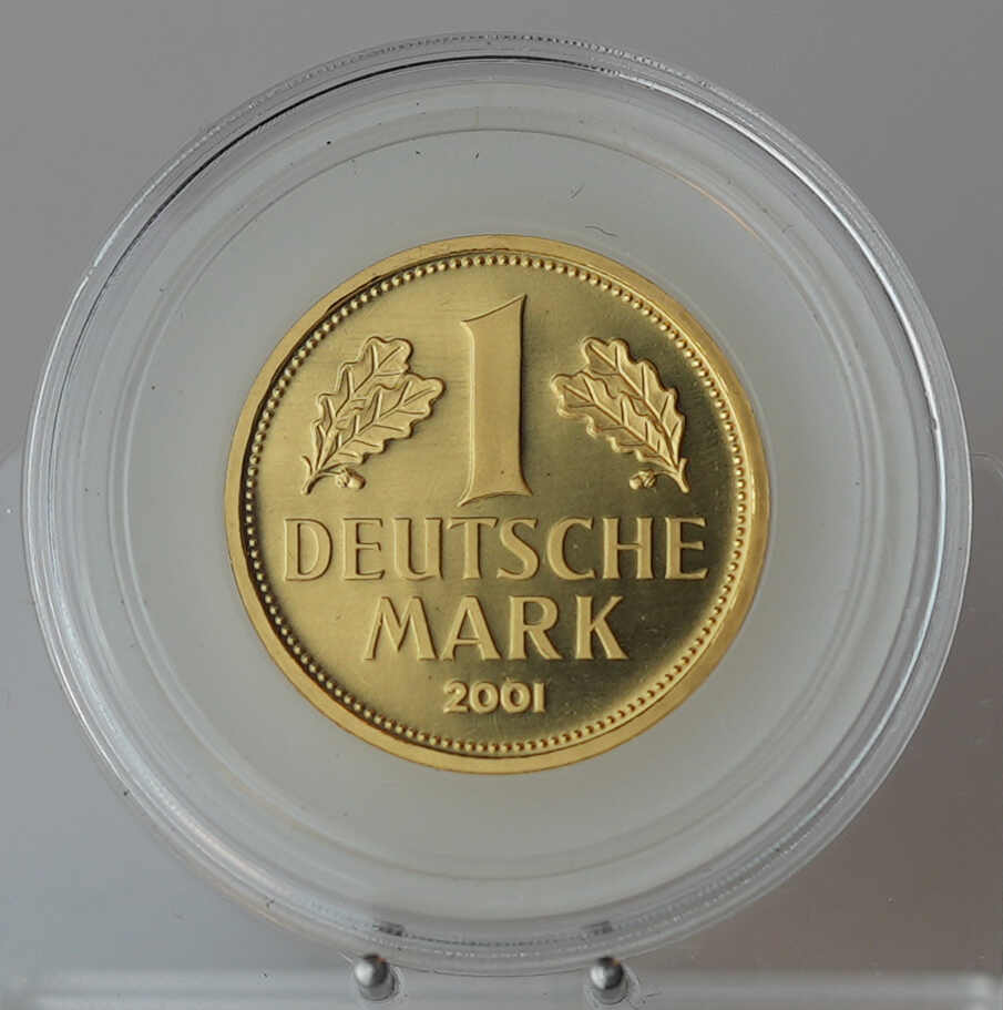 Goldene Abschiedsmark, 1 DM Gold, 2001 A (Berlin), unberührt in ...