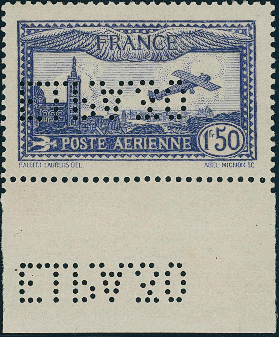 1930, Flugpost, 1,50 Fr., ultramarin, mit kopfstehender Durchlochung ...