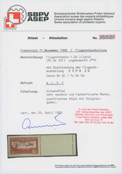 1930, Flugpost, 1,50 Fr., lilarot, mit Durchlochung "E.I.P.A.30" der ...