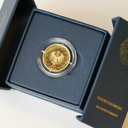 50 Euro, Gold, Orchesterhorn, 2020 J (Hamburg), in Kapsel und in ...